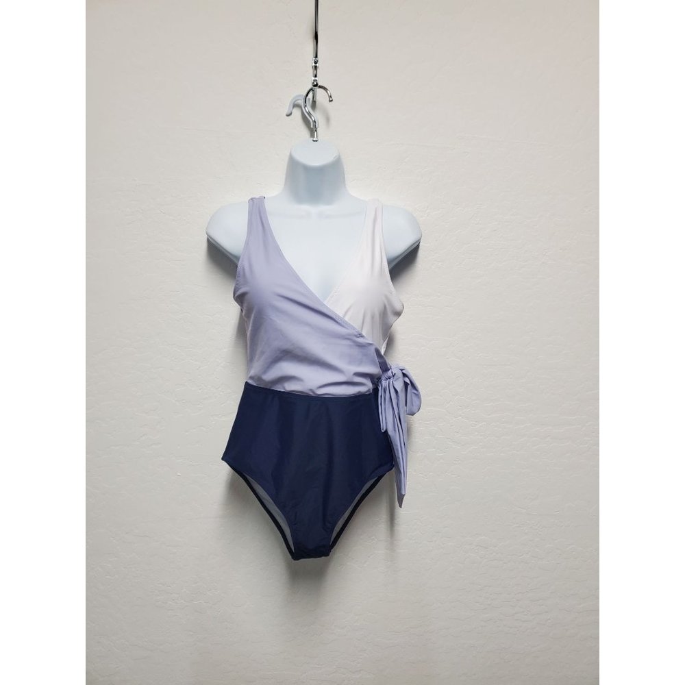 CUPSHE NWT Women's Lavender and White Tie Waist One Piece Swimsuit Medium